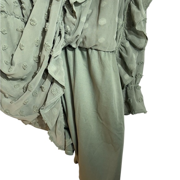 Tacera Sage Green Swiss Dot Drop Waist Peasant Dress Midi Size XL - Picture 7 of 8